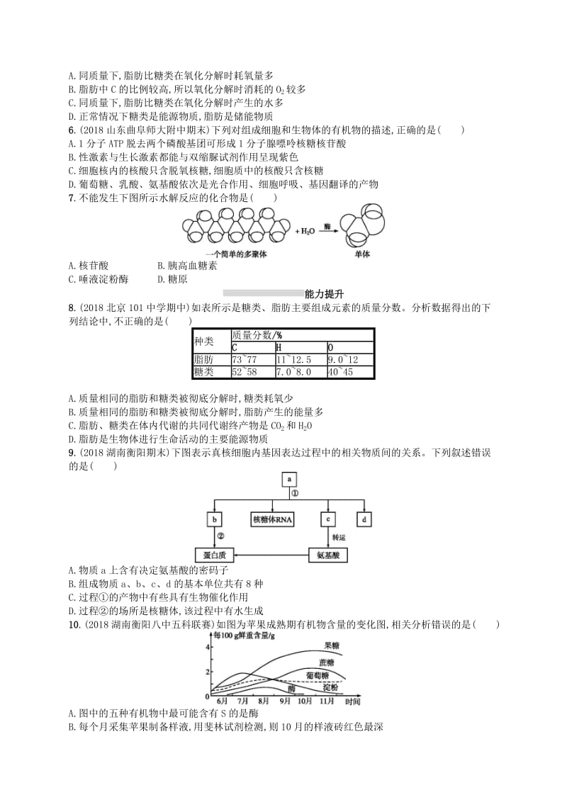 2020版高考生物大一轮复习 第1单元 走近细胞组成细胞的分子 课时规范练4 遗传信息的携带者——核酸 细胞中的糖类和脂质 新人教版.docx_第2页