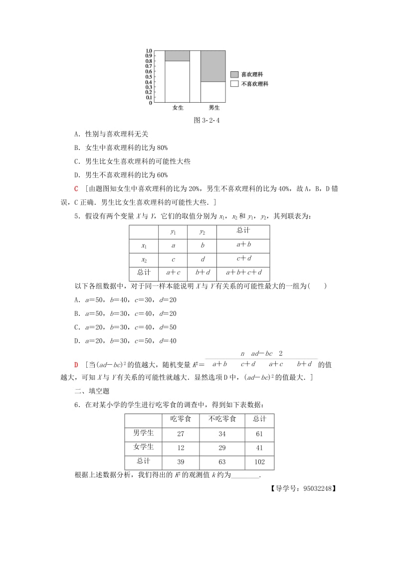 2018年秋高中数学 课时分层作业18 独立性检验的基本思想及其初步应用 新人教A版选修2-3.doc_第2页