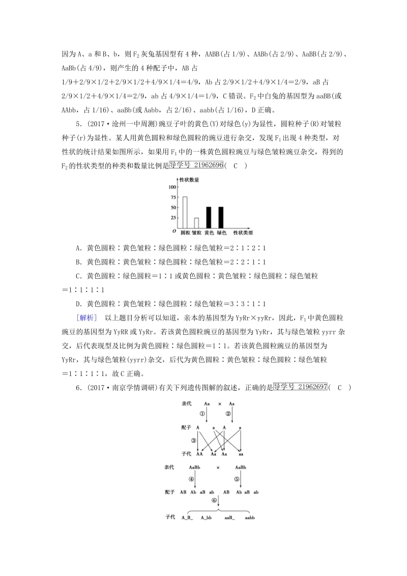 2019高考生物一轮总复习 第一单元 遗传的基本规律 练案15 基因的自由组合定律 新人教版必修2.doc_第2页