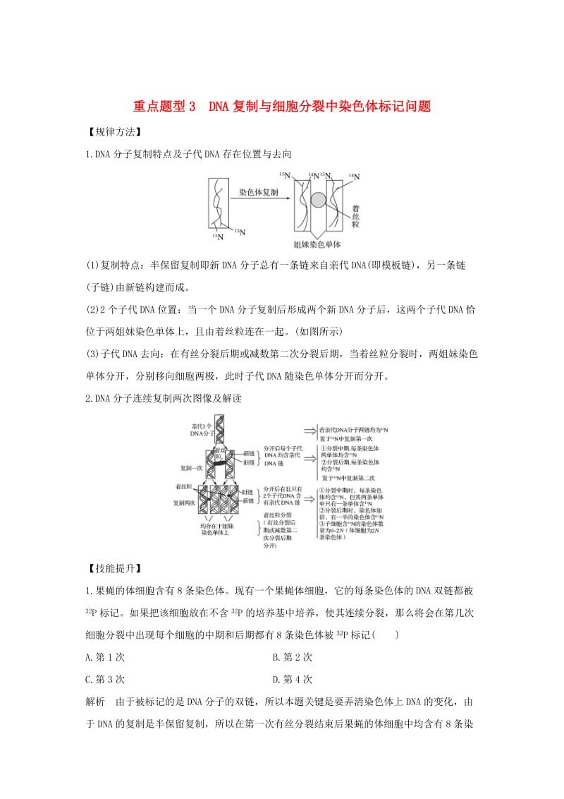 2019版高考生物總復(fù)習(xí) 第二部分 選擇題必考五大專題 專題三 遺傳的分子基礎(chǔ) 重點(diǎn)題型3 DNA復(fù)制與細(xì)胞分裂中染色體標(biāo)記問題學(xué)案.doc