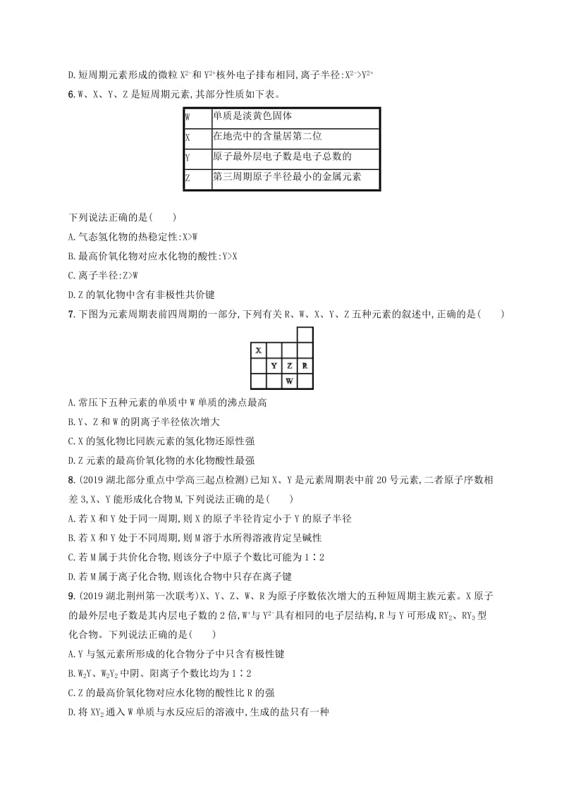 2020版高考化学复习 课时规范练15 元素周期表 元素周期律 苏教版.doc_第2页