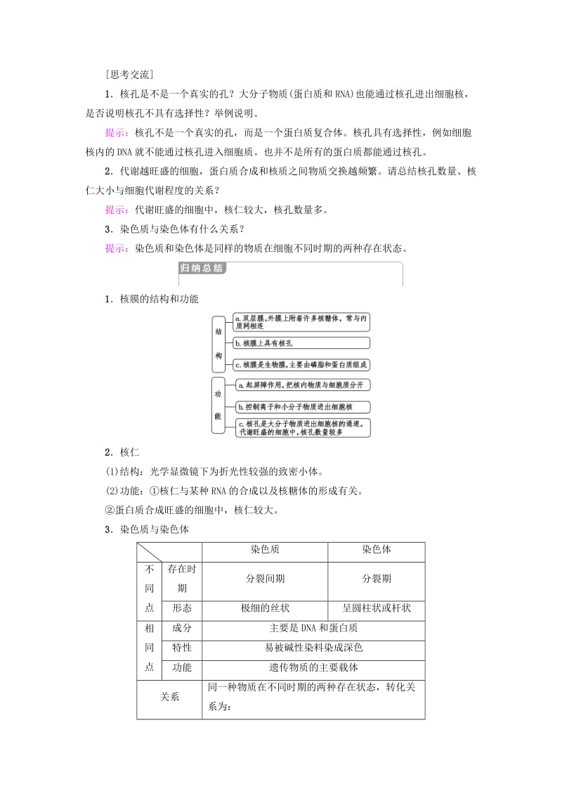 2018-2019学年高中生物 第三章 细胞的基本结构 第3节 细胞核——系统的控制中心学案 新人教版必修1.doc_第3页