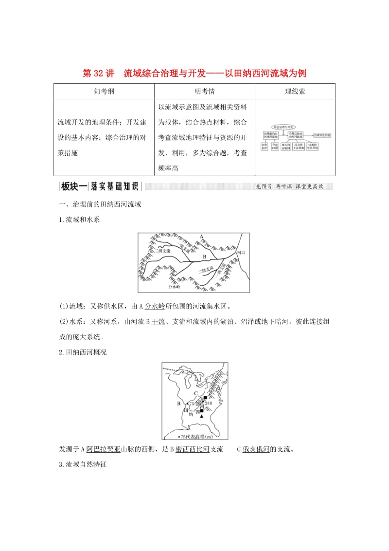 2019版高考地理大一轮复习 第十单元 第32讲 流域综合治理与开发——以田纳西河流域为例学案 湘教版.doc_第1页