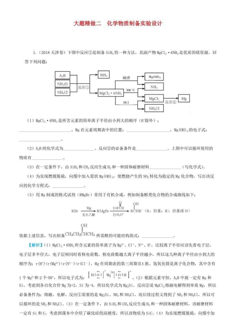 2019高考化学三轮冲刺 大题提分 大题精做2 化学物质制备实验设计.docx_第1页