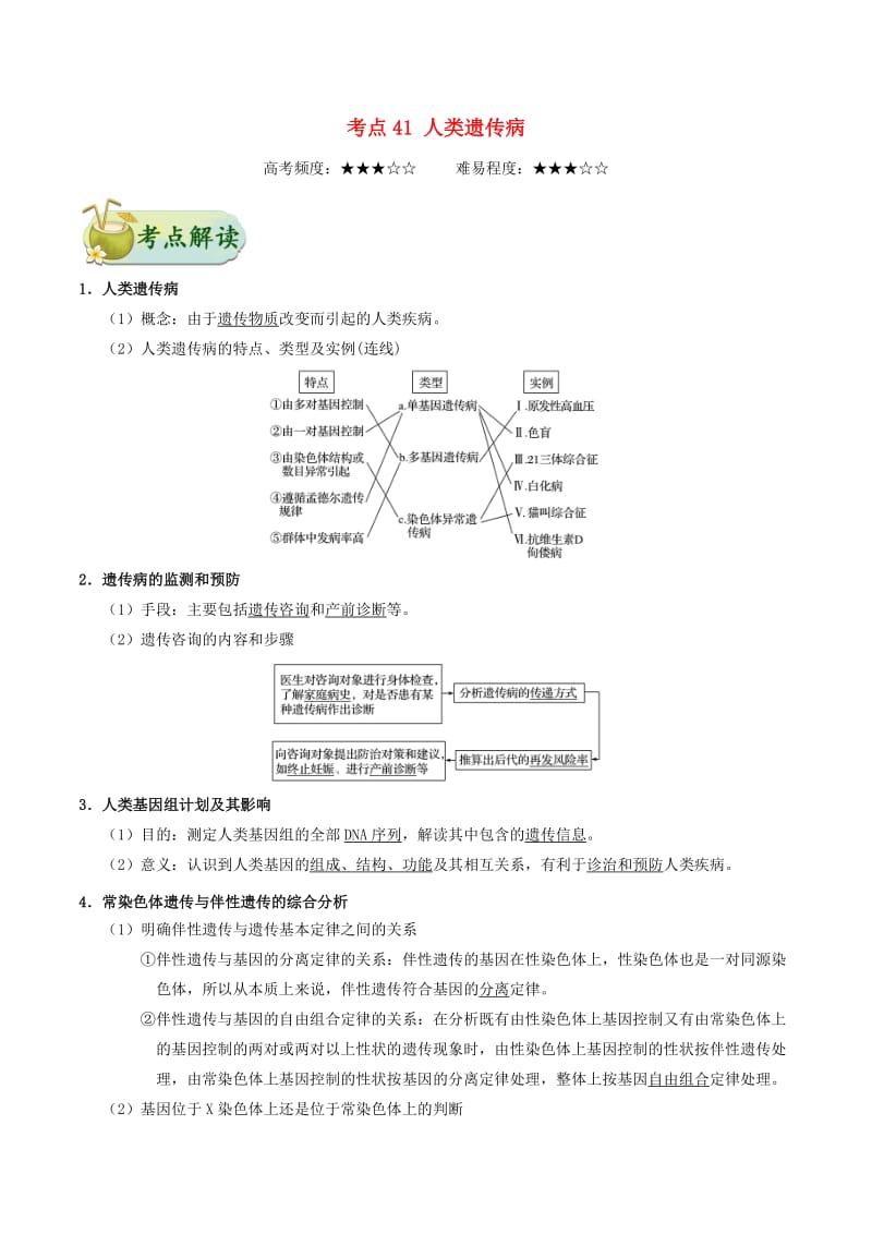 2019年高考生物 考点一遍过 考点41 人类遗传病（含解析）.doc_第1页