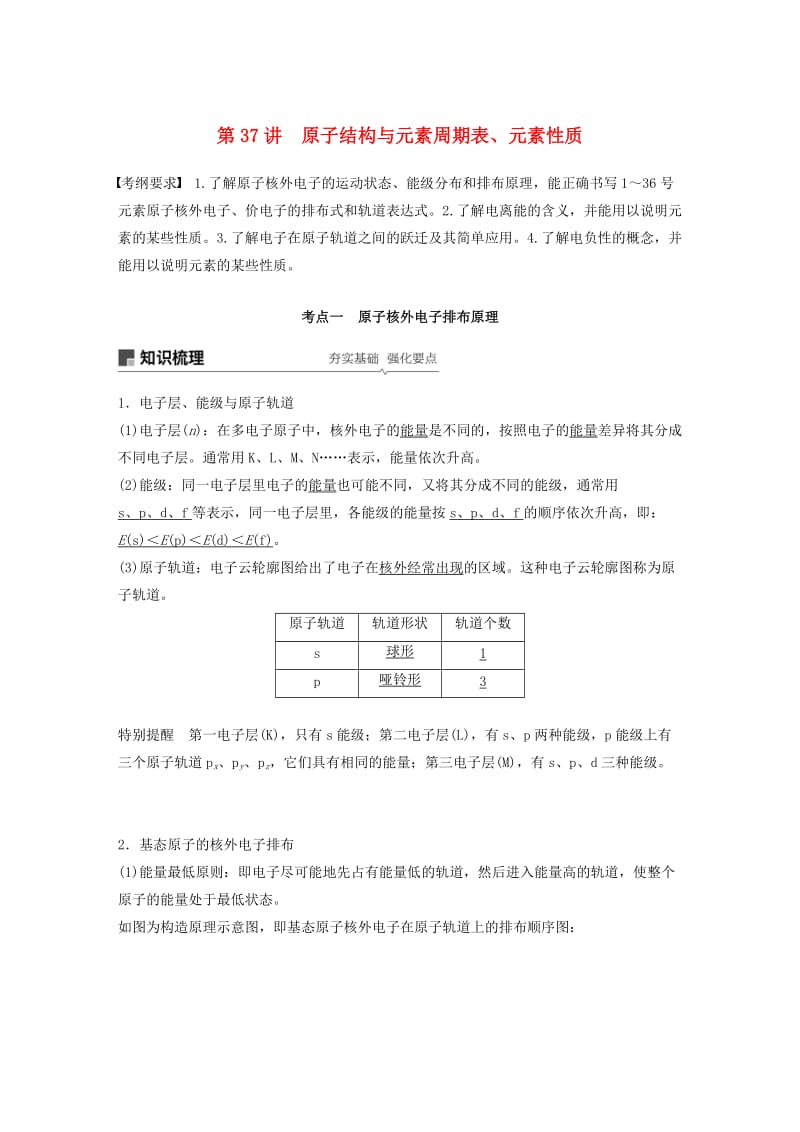 2020版高考化学新增分大一轮复习 第12章 第37讲 原子结构与元素周期表、元素性质精讲义+优习题（含解析）鲁科版.docx_第1页