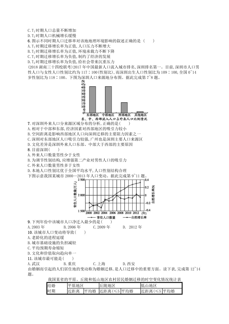 2020版高考地理大一轮复习 第六章 人口的增长、迁移与合理容量 课时规范练20 人口的迁移 中图版.doc_第2页