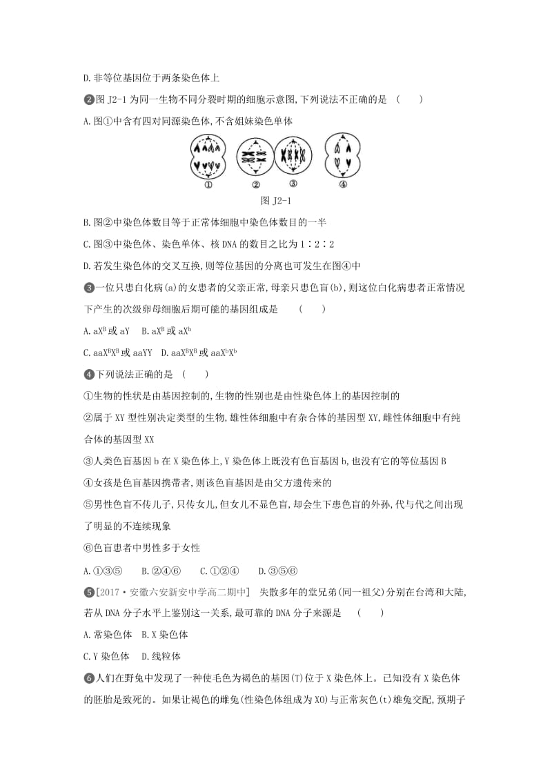 2019年高中生物 第2章 基因和染色体的关系基础排查训练（含解析）新人教版必修2.doc_第2页