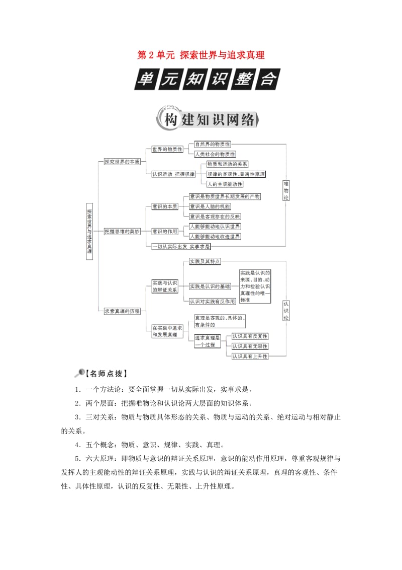 2019春高中政治 第2单元 探索世界与追求真理知识整合 新人教版必修4.doc_第1页