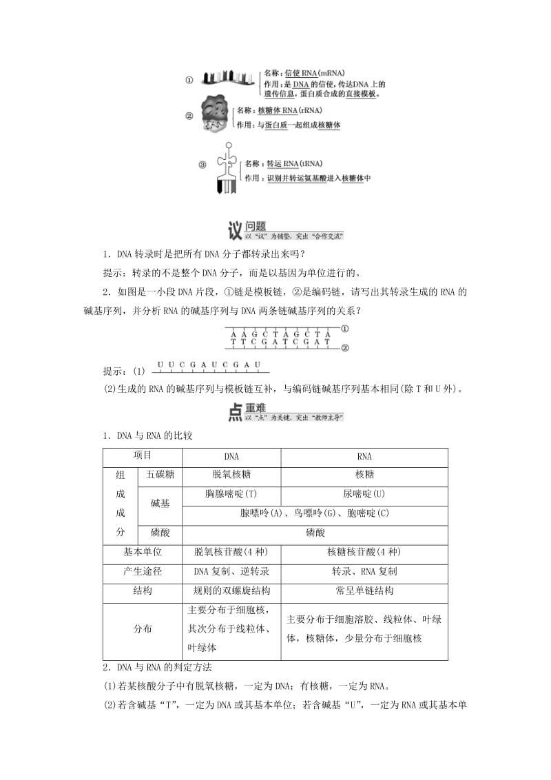 2018-2019年高中生物 第三章 遗传的分子基础 第四节 遗传信息的表达——RNA和蛋白质的合成教学案 浙科版必修2.doc_第3页