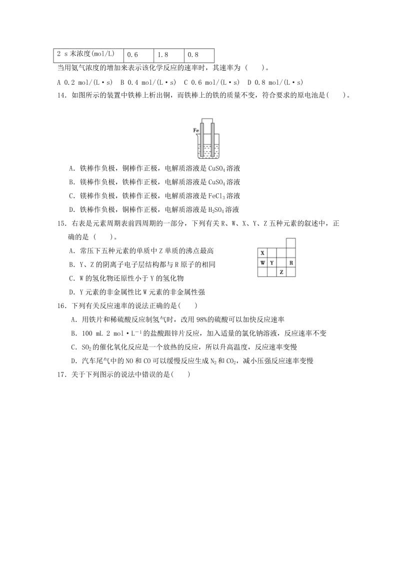 2019-2020学年高一化学下学期期中试题（无答案） (IV).doc_第3页