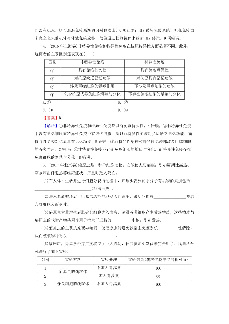 2019高考生物大一轮复习 第1单元 生命活动的调节 第4讲 免疫调节真题演练 新人教版必修3.doc_第2页