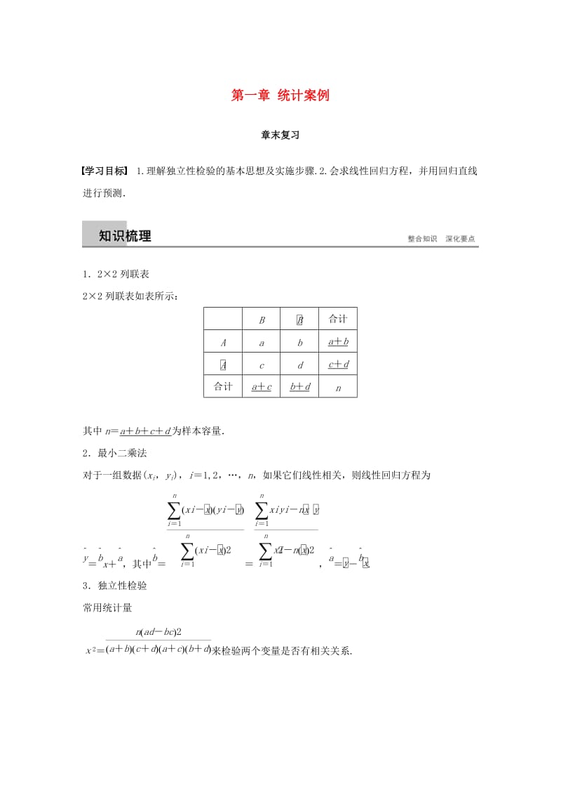 2018-2019学年高中数学 第一章 统计案例章末复习学案 苏教版选修1 -2.docx_第1页