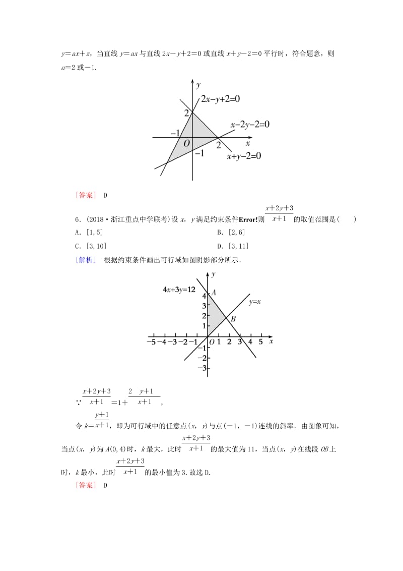 2019届高考数学一轮复习 第七章 不等式 推理与证明 课时跟踪训练36 二元一次不等式(组)与简单的线性规划 文.doc_第3页