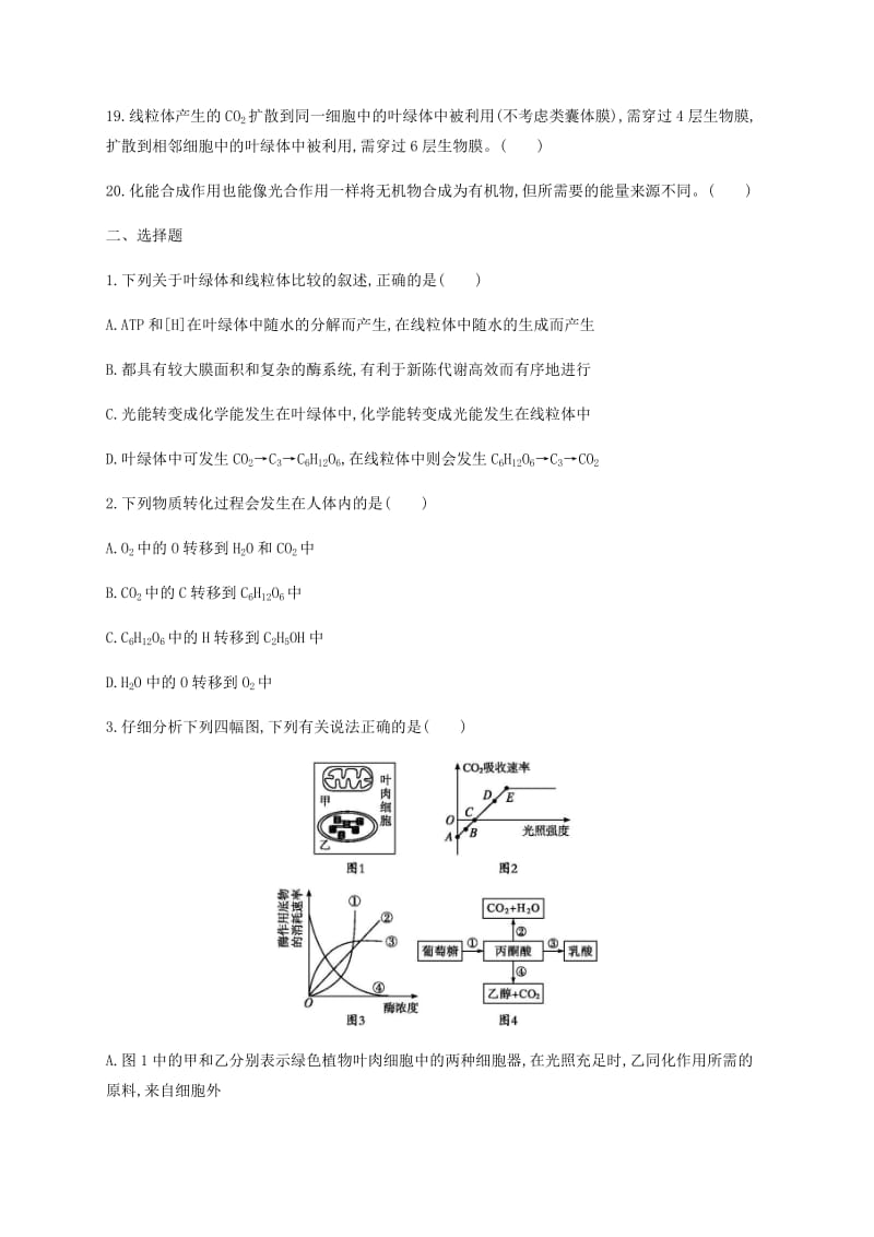 2019年高考生物二轮复习 专题能力训练4 光合作用和细胞呼吸.docx_第2页