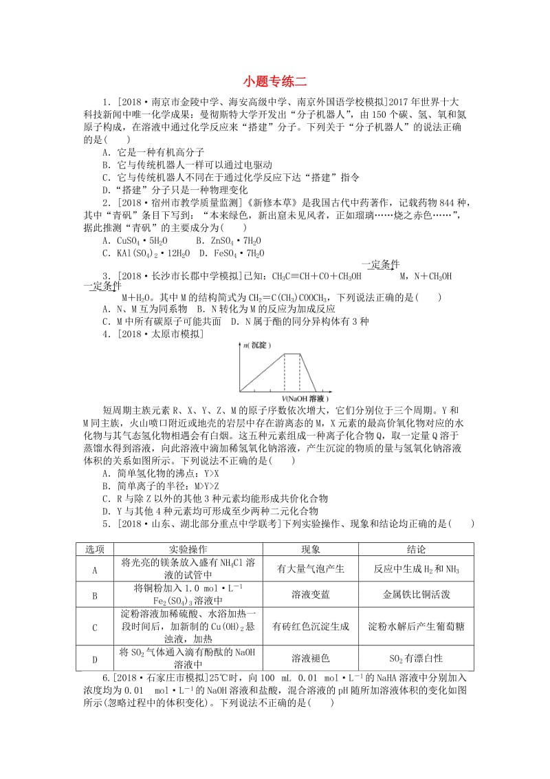 2019年高考化学二轮复习 小题专练二.doc_第1页