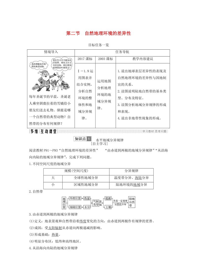 四省市2018-2019版高中地理第五章自然地理环境的整体性与差异性第二节自然地理环境的差异性学案新人教版必修3 .doc_第1页