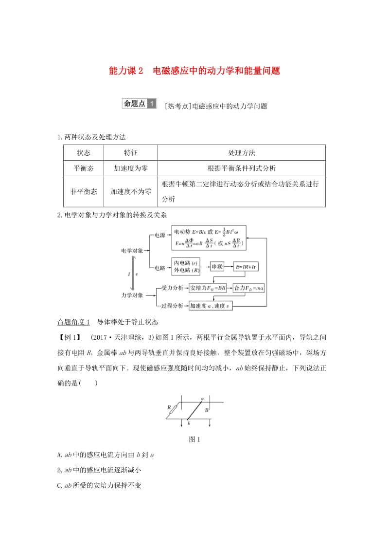 2019版高考物理总复习 第十章 电磁感应 能力课2 电磁感应中的动力学和能量问题学案.doc_第1页