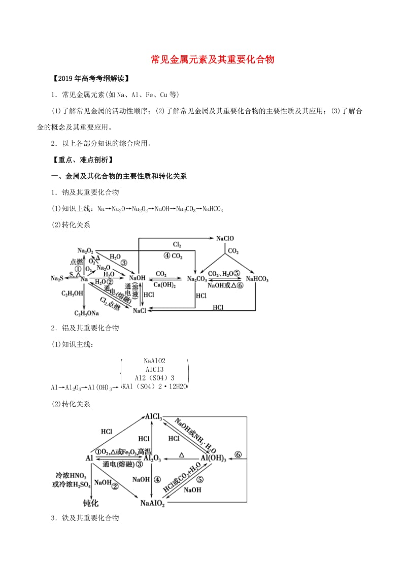 2019年高考化学 考纲解读与热点难点突破 专题09 常见金属元素及其重要化合物教学案（含解析）.doc_第1页