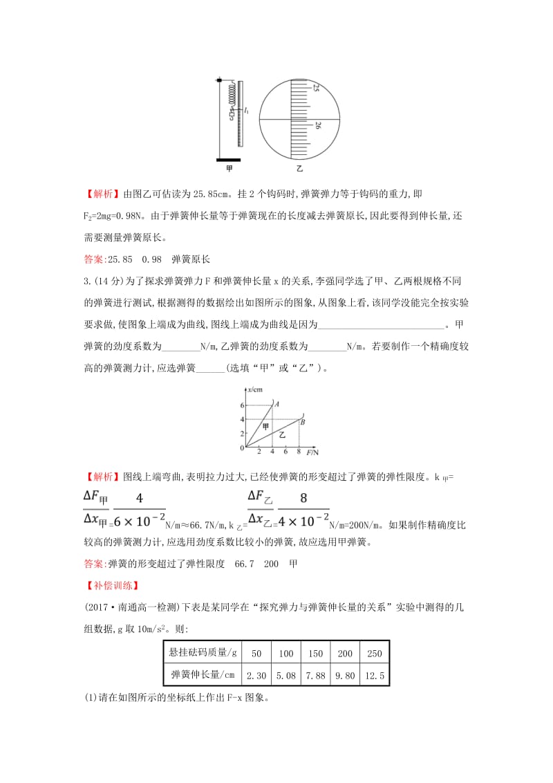 2018-2019学年高中物理 第三章 相互作用 课后提升训练 实验1 实验探究弹力和弹簧伸长的关系 新人教版必修1.doc_第2页