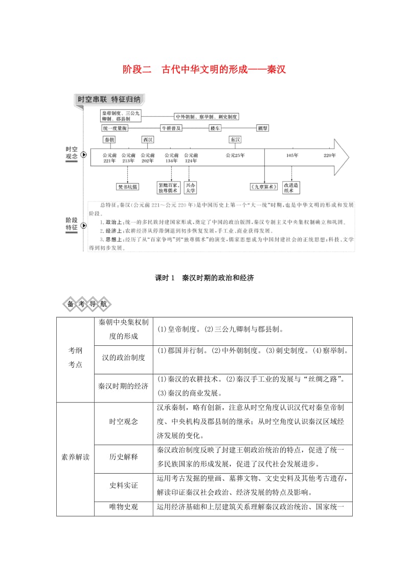 通史版2020版高考历史一轮复习阶段二古代中华文明的形成--秦汉课时1秦汉时期的政治和经济学案含解析岳麓版.doc_第1页