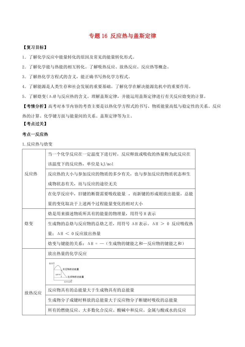 2019年高考化学一轮总复习 考点扫描 专题16 反应热与盖斯定律学案.doc_第1页