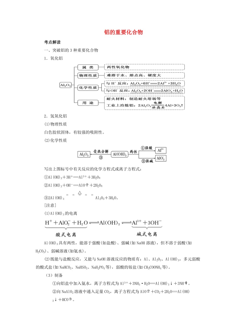 2019版高考化学总复习 专题 铝的重要化合物导学案.doc_第1页