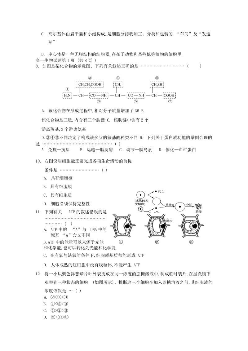 河北省保定市2018-2019学年高一生物下学期调研考试试题.doc_第2页