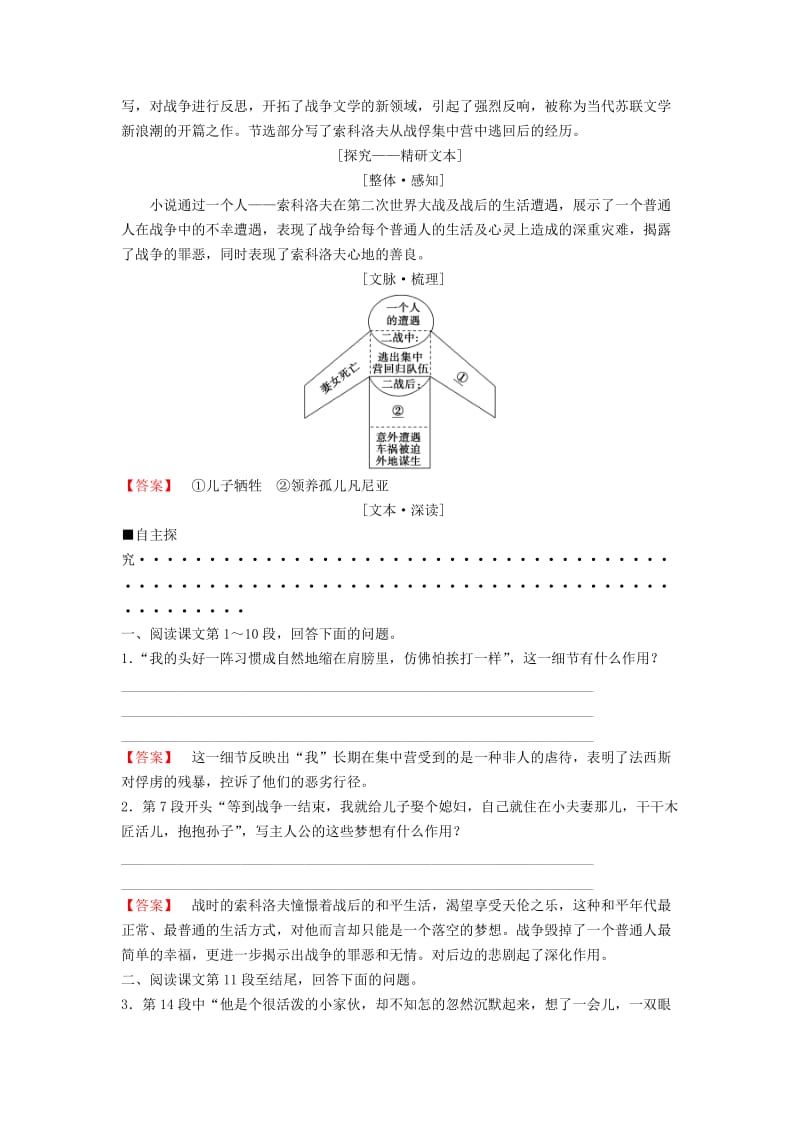 2018-2019学年高中语文 第二专题 和平和祈祷 一个人的遭遇（节选)教师用书 苏教版必修2.doc_第3页