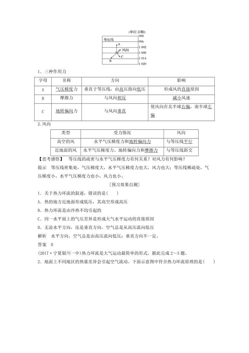 2018-2019版高中地理 第二章 地球上的大气 第一节 大气的热状况与大气运动 课时2 热力环流和风学案 新人教版必修1.doc_第2页