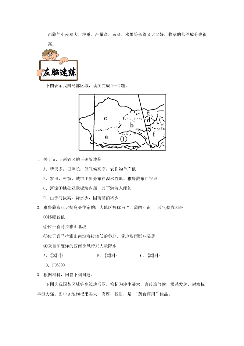 2019年高考地理《右脑速记+左脑速练》中国地理篇 考点08 青藏地区学案.doc_第2页