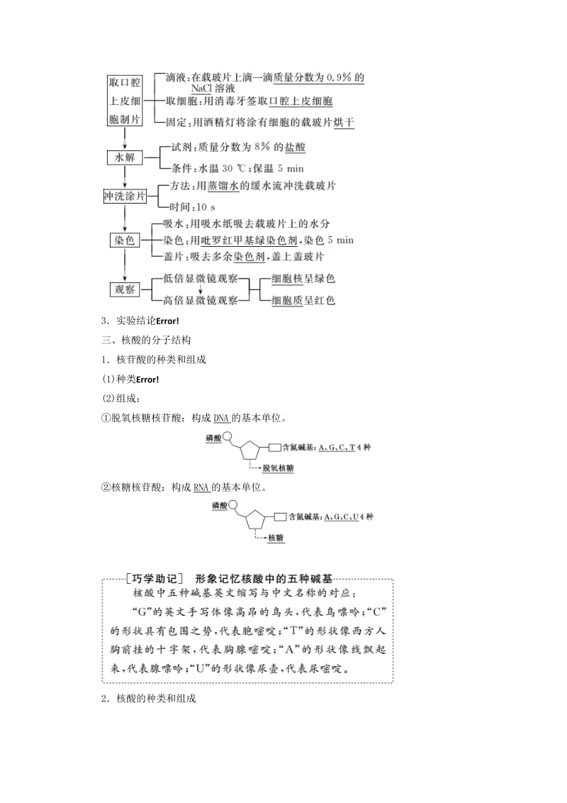 2018-2019学年高中生物 第2章 第3节 遗传信息的携带者——核酸教学案（含解析）新人教版必修1.doc_第2页