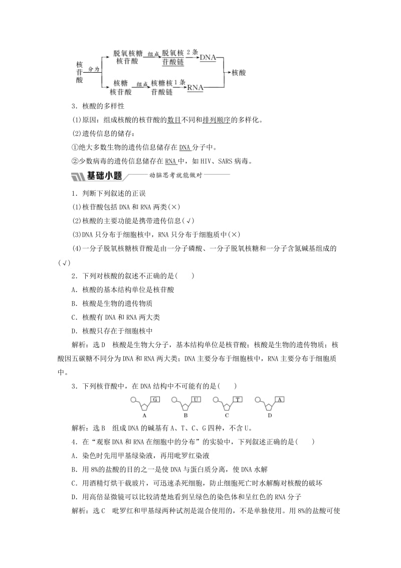 2018-2019学年高中生物 第2章 第3节 遗传信息的携带者——核酸教学案（含解析）新人教版必修1.doc_第3页