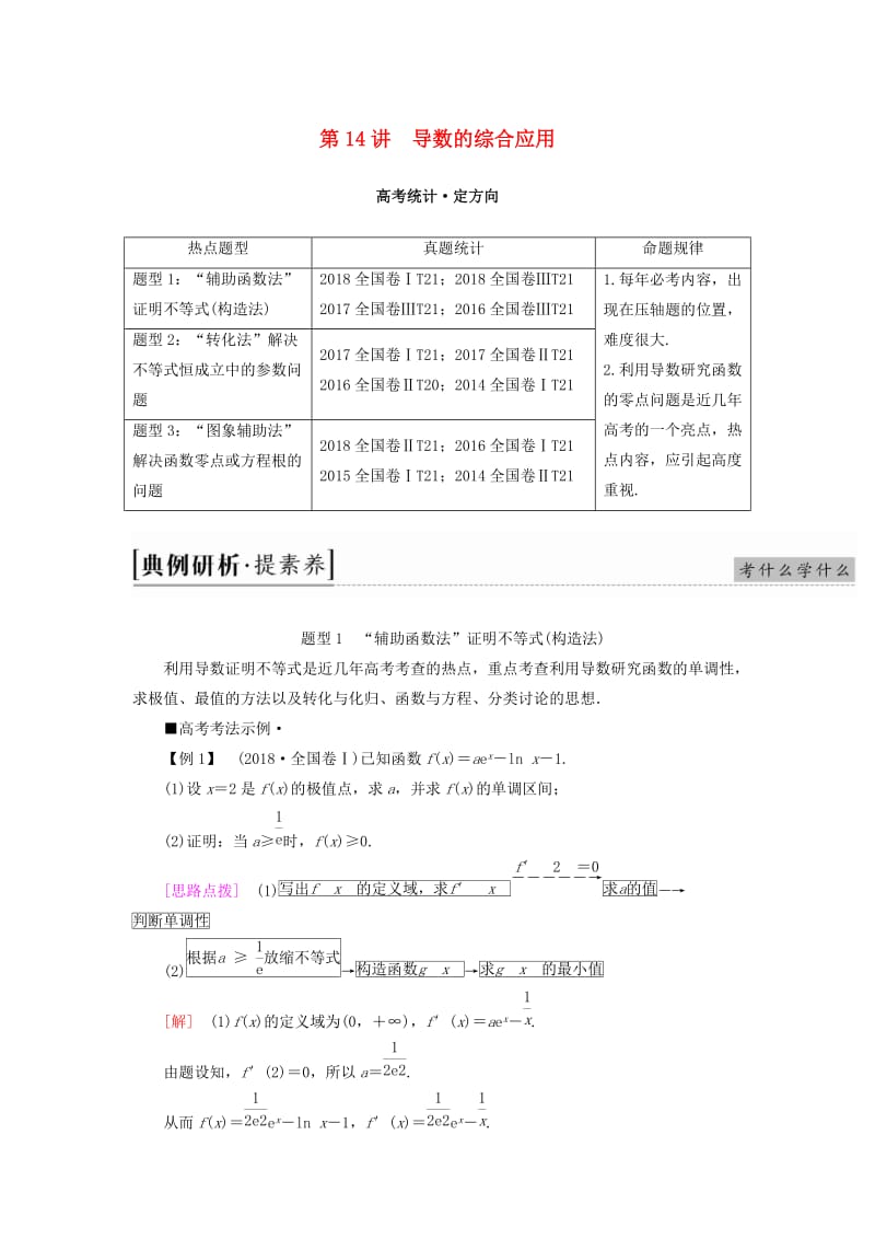 2019高考数学“一本”培养专题突破 第2部分 专题6 函数、导数、不等式 第14讲 导数的综合应用学案 文.doc_第1页