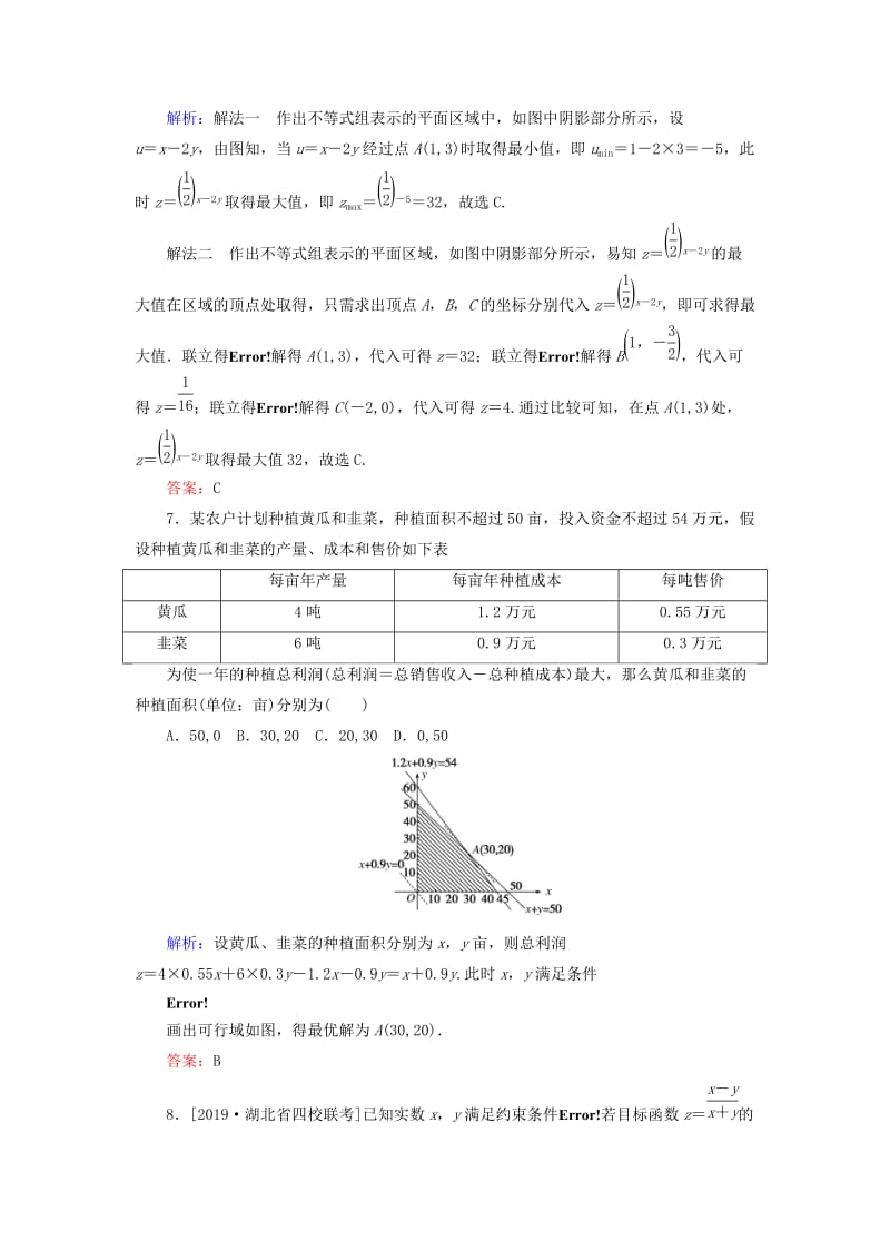 2020高考数学一轮复习 课时作业35 二元一次不等式（组）与简单的线性规划问题 理.doc_第3页