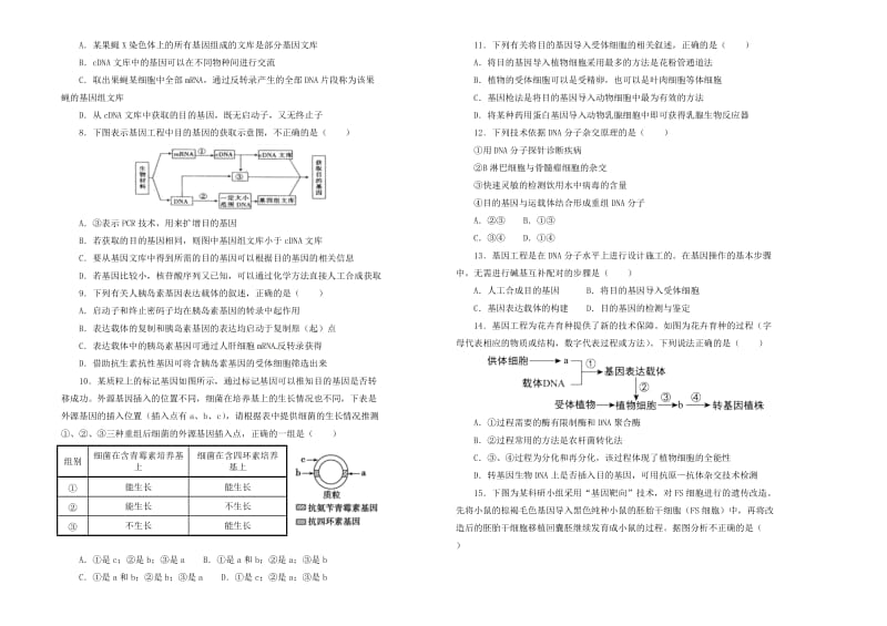 2019高中生物 专题一 基因工程单元测试（一）新人教版选修3.doc_第2页