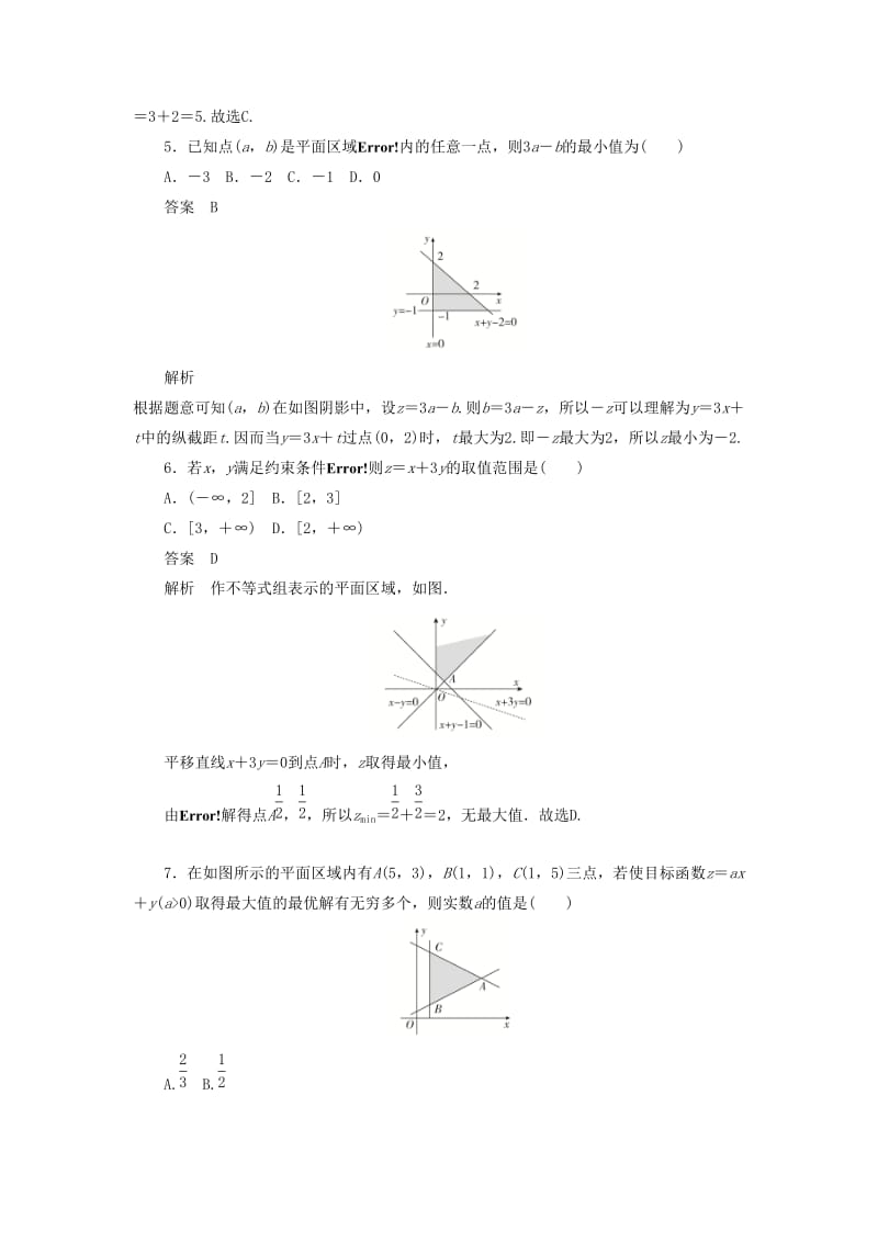 2020高考数学刷题首秧第五章不等式推理与证明算法初步与复数考点测试34二元一次不等式组与简单的线性规划文含解析.docx_第3页