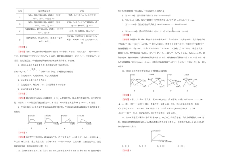 2019年高考化学一轮复习 第五单元 铝、铁及其化合物单元B卷.doc_第2页