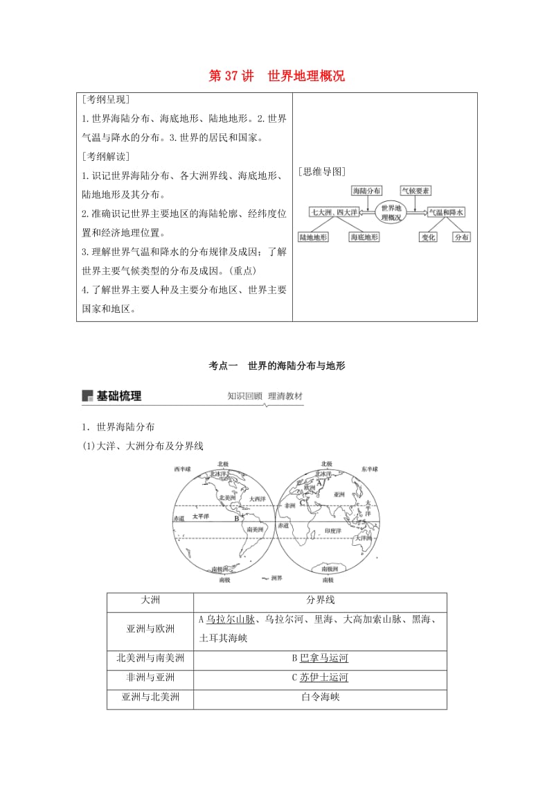 2020版高考地理新导学大一轮复习区域地理第一单元世界地理第37讲世界地理概况讲义含解析鲁教版.docx_第1页