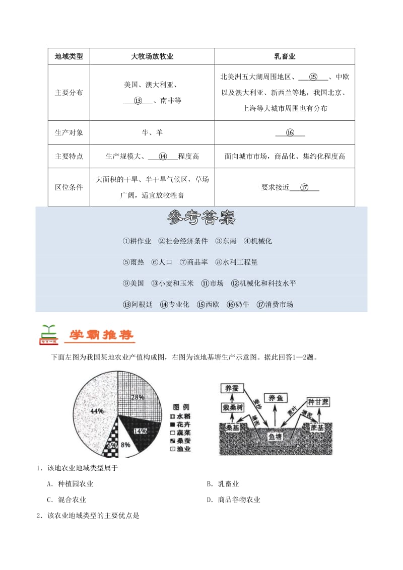 2018高中地理 每日一题之快乐暑假 第06天 农业地域类型（含解析）新人教版.doc_第3页