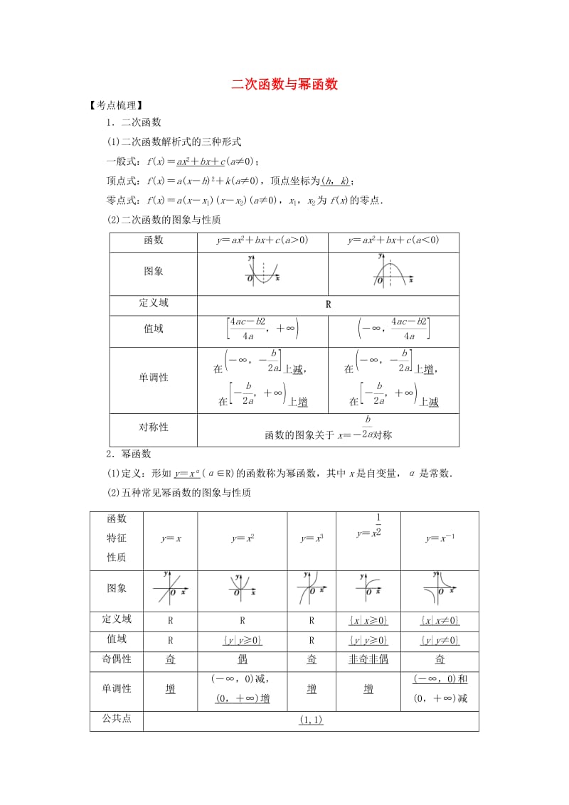 2019高考数学 考点突破——基本初等函数：二次函数与幂函数学案.doc_第1页