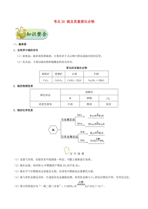 2019年高考生物 考點(diǎn)一遍過(guò) 考點(diǎn)20 硫及其重要化合物（含解析）.doc