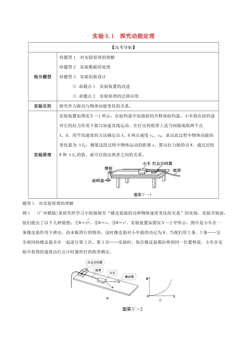 2019年高考物理13个抢分实验 专题5.1 探究动能定理抢分精讲.doc_第1页