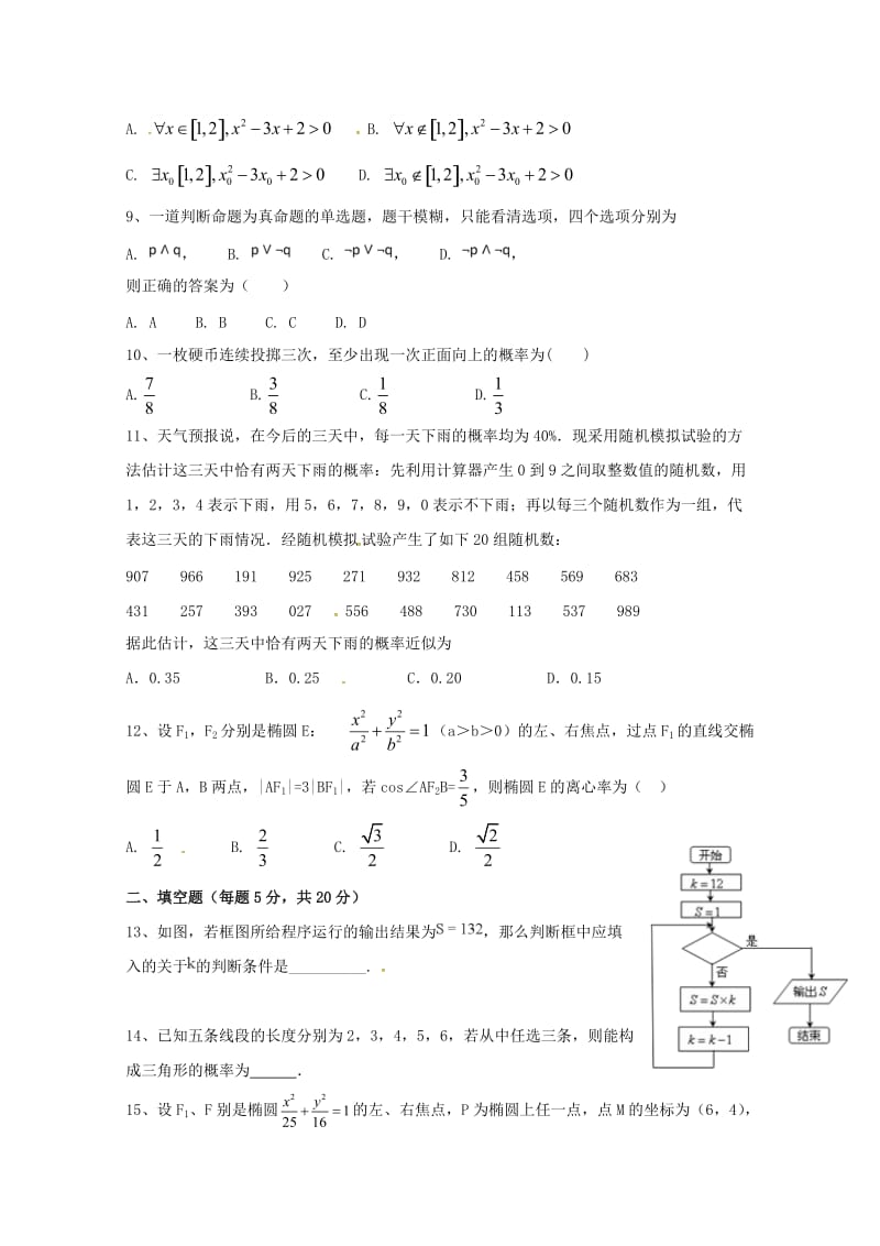 2018-2019学年高二数学上学期期中试题 理 (VII).doc_第2页