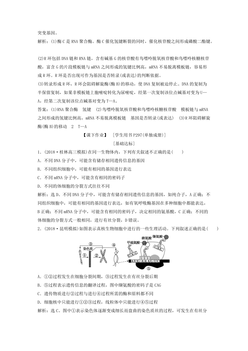 2019届高考生物总复习 第五单元 遗传的物质基础 第17讲 基因的表达提考能强化通关 新人教版.doc_第3页