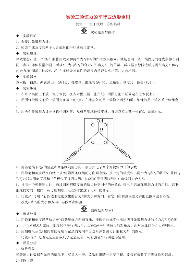 2019年高考物理一轮复习 第二章 相互作用 实验三 验证力的平行四边形定则学案.doc_第1页