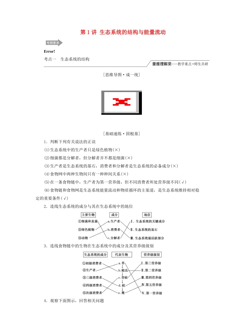 （江苏专版）2020版高考生物一轮复习 第四单元 第1讲 生态系统的结构与能量流动讲义（含解析）（必修3）.doc_第1页