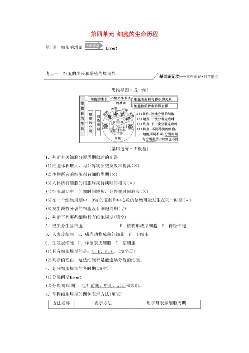 （全国通用版）2019版高考生物一轮复习 第1部分 分子与细胞 第四单元 细胞的生命历程精准备课学案.doc_第1页