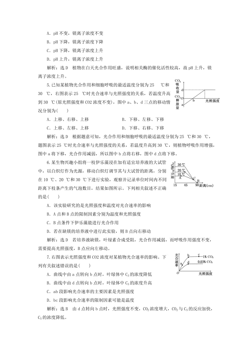 2018-2019学年高中生物 课时跟踪检测（十五）影响光合作用的环境因素（含解析）苏教版必修1.doc_第2页