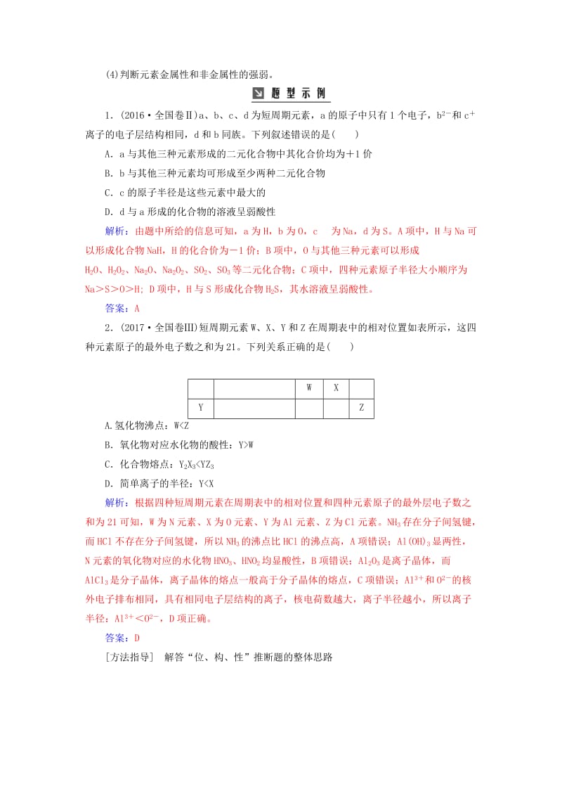 2019版高考化学一轮复习 全国卷热考微专题（10）元素“位、构、性”推断题的解题策略学案.doc_第2页